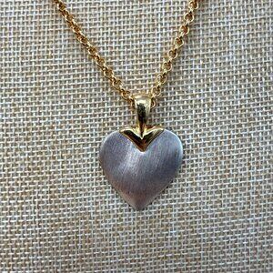 Premier Designs Heart Pendant Long Necklace Two Tone Gold & Silver